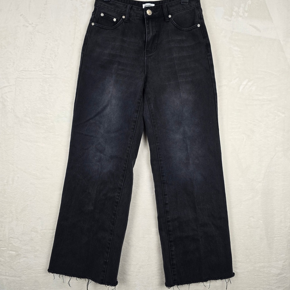 Superdown Womens High Waisted Wide Leg Raw Hem‎ Jeans Size 26 Washed Black